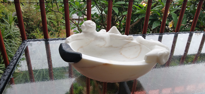 Marble monkey bowl with sculptural detail